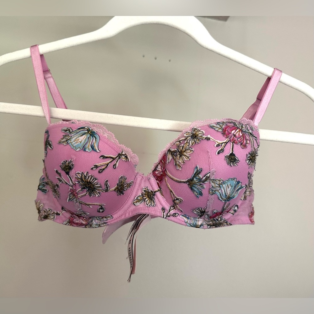 32C Raised Pink Posey Daisy Embroidery Dream Angels Victorias Secret Bra